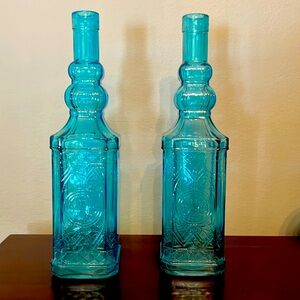 Aqua Blue Turquoise Embossed Glass Square
Apothecary Bottle 12”